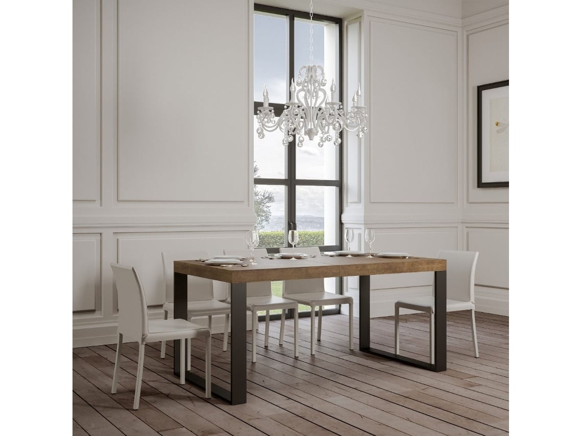 Mesa de Jantar Extensível 90X120/224 Cm Tecno Nogueira Quadro Antracite