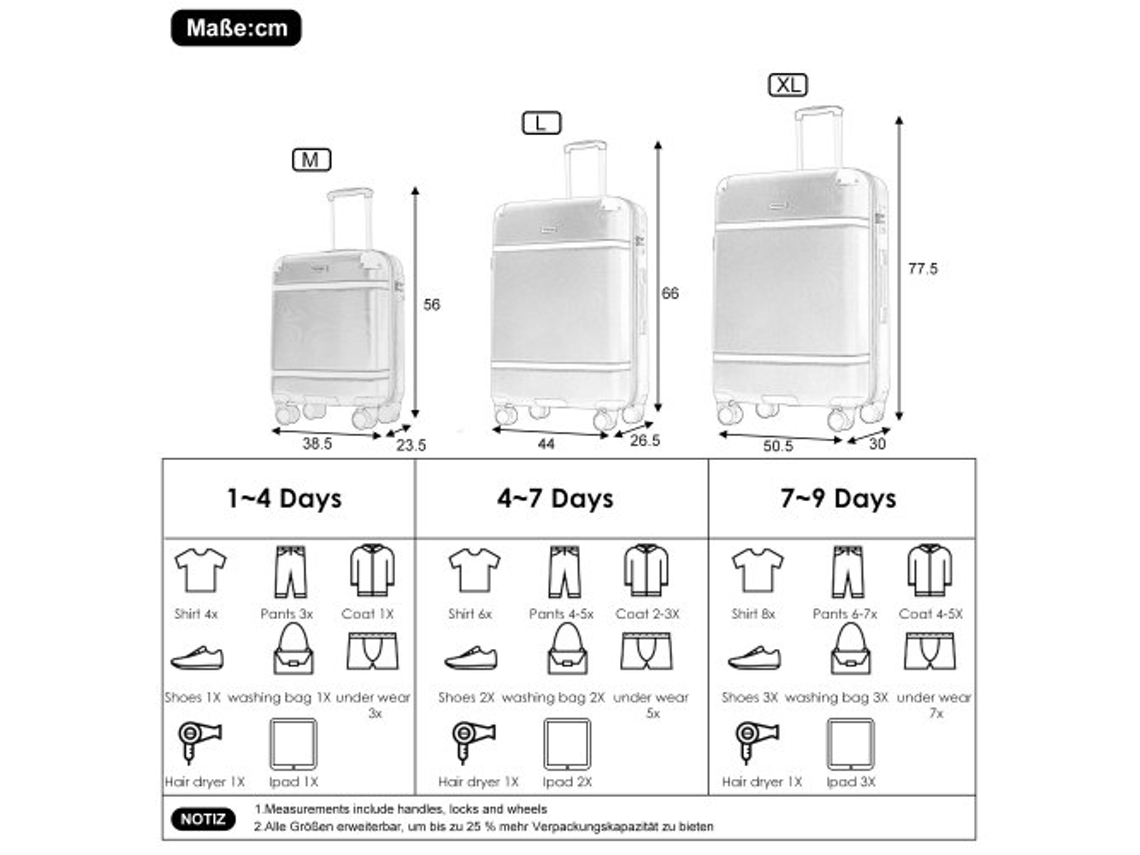 Mala Rígida, Mala Com Rodinhas, Mala De Viagem, Bagagem De Mão Com 4 Rodas, Material Abs, Cadeado Alfandegário Tsa, 664426,5, Marrom Ehstmind