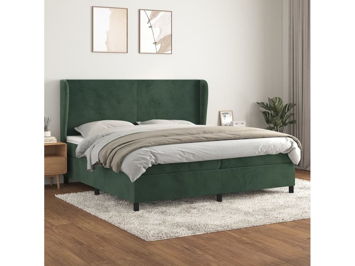 vidaXL Cama com molas/colchão 200x200 cm veludo verde-escuro
