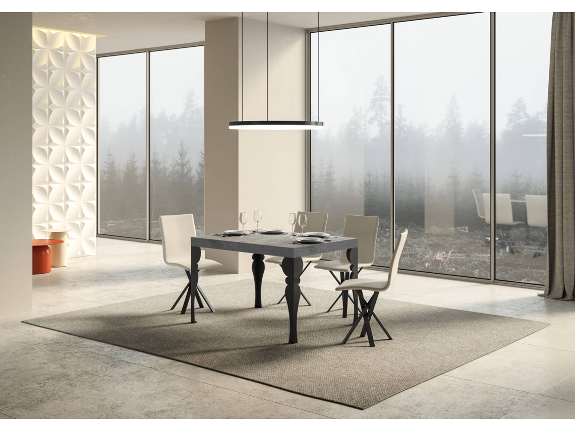 Mesa de Jantar Extensível 90X140/244 Cm Paxon Premium Cimento Quadro Antracite ITAMOBY