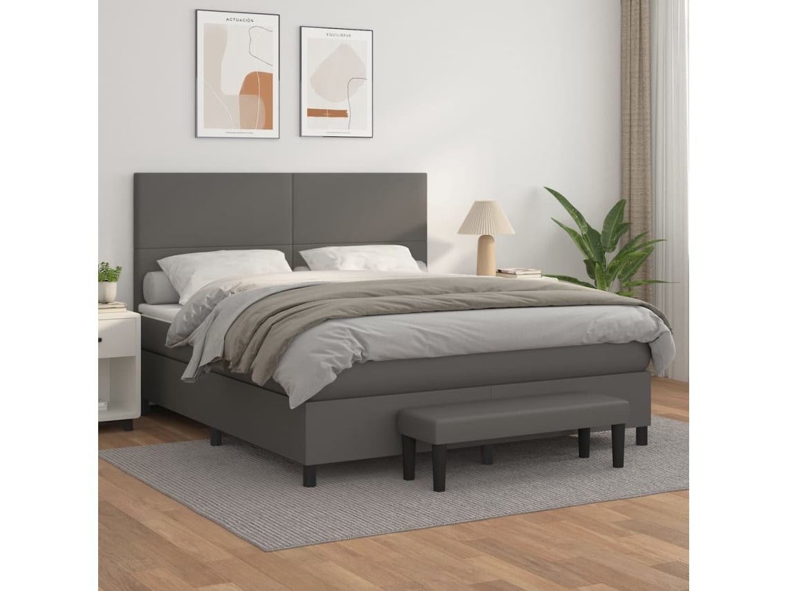 Cama box spring VIDAXL Cinzeto Couro Artificial (180x200 cm)