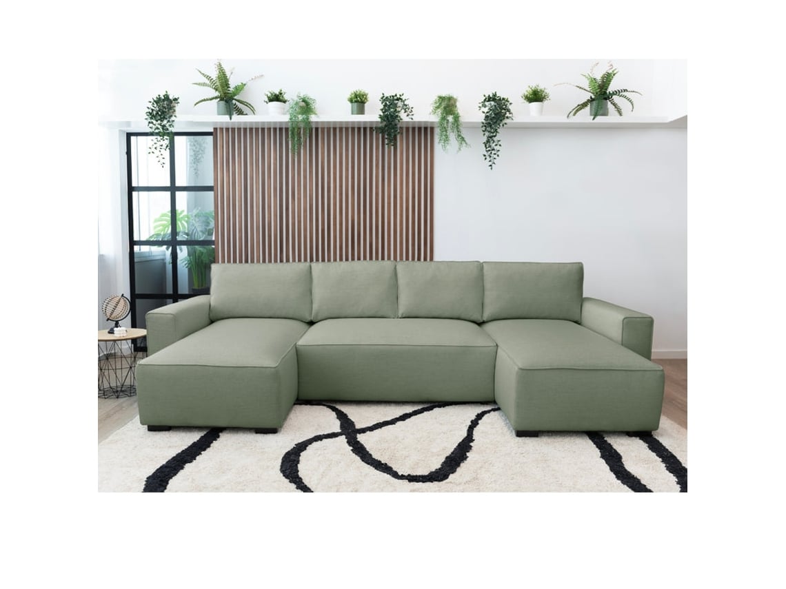 Sofá 4 Lugares BUDWING Jordan Verde + Chaise c/ Cama Panoramica (317 x 157 x 91 cm)