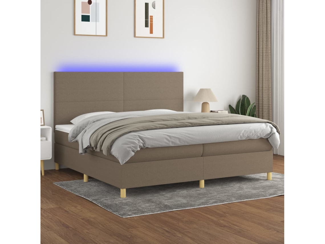 Cama Box Spring VIDAXL Colchão/LED (Cinzento - Tecido - 200 x 200 cm)