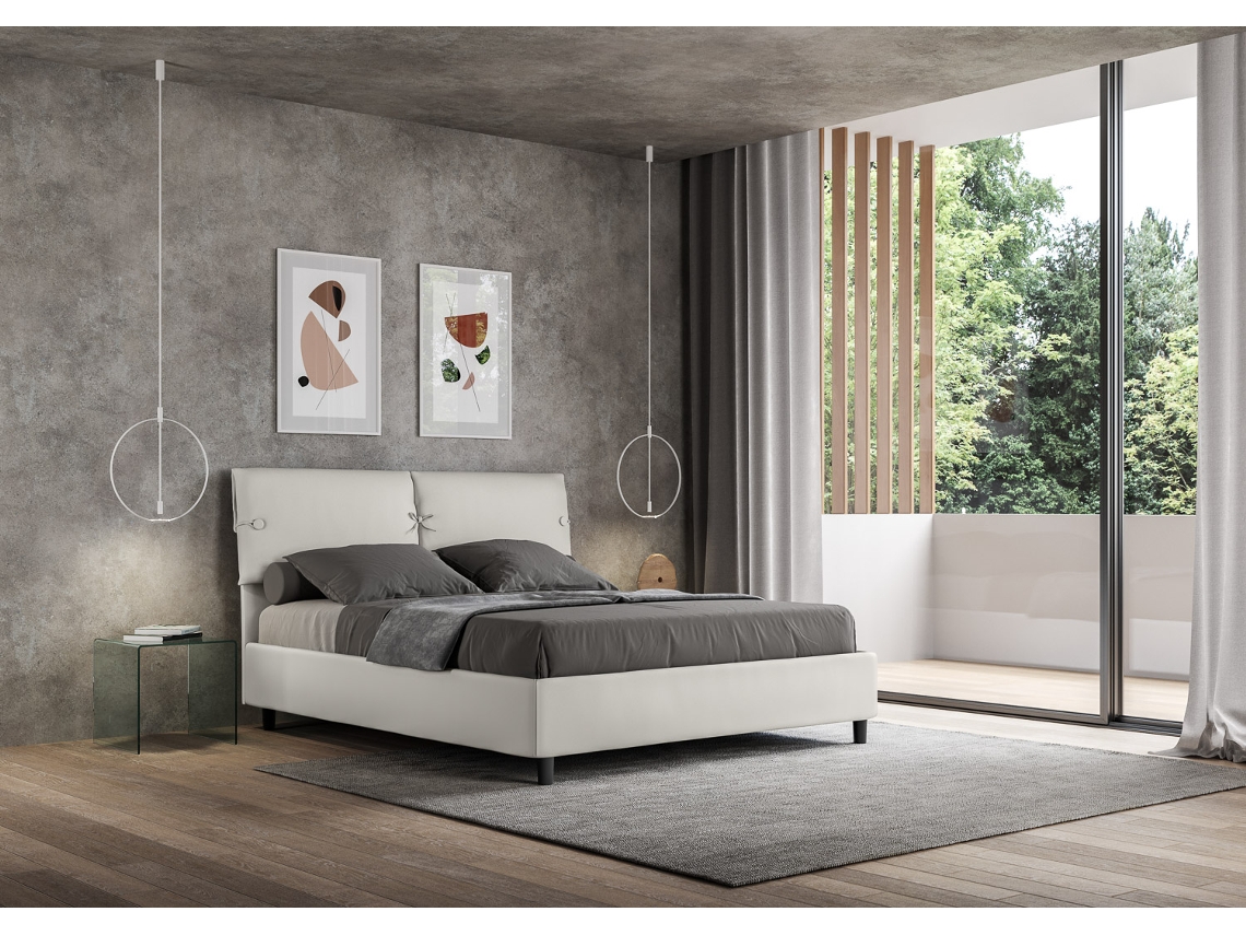 Cama de Casal Queen Size Con Estrado Estofada SleeperITYHOME (160 x 190 cm - Painéis de Melamina e Couro Sintético)