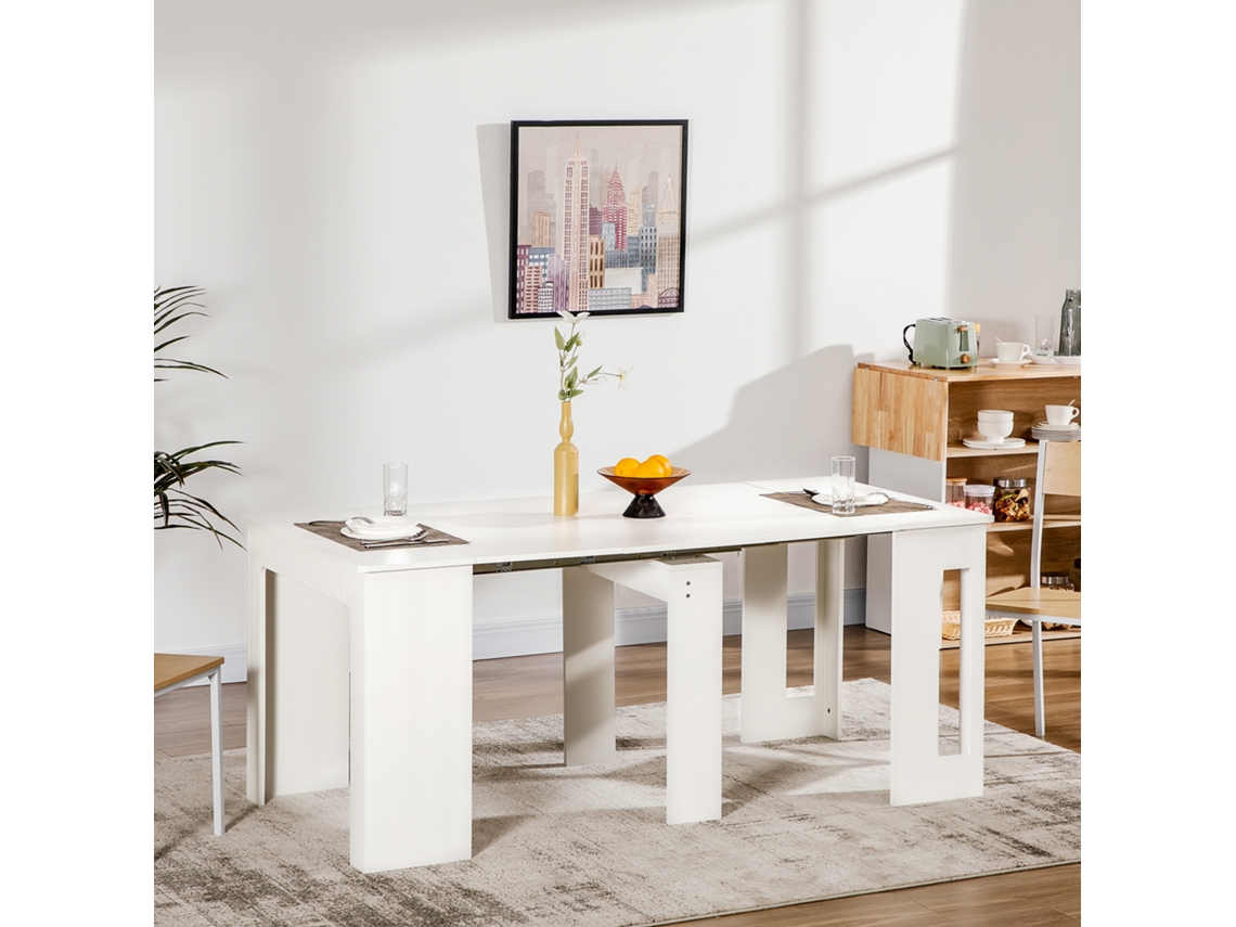 Mesa de Jantar Extensível Melamina de Madeira e Aço cor Blanco 180x85x75 cm HOMCOM