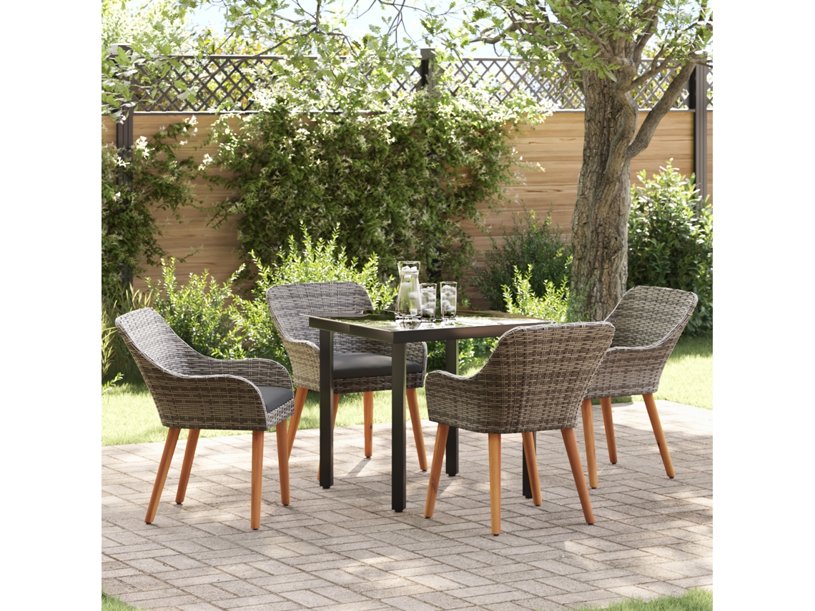 Conjunto 5 De Jantar De Jardim Vidaxl Cinza Em Rattan Polivalente