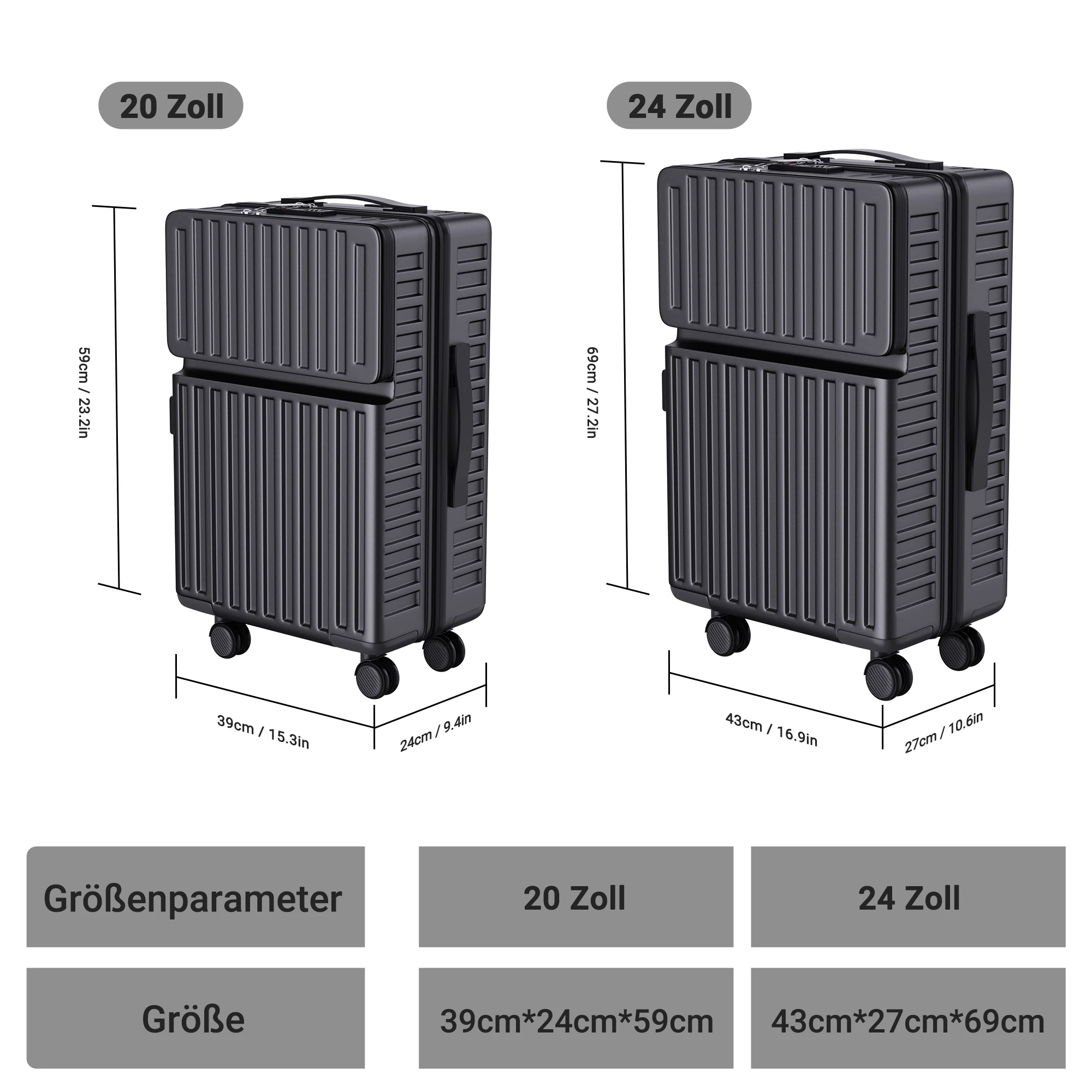 Conjunto De Malas De Viagem Abs 2 Peã§as Com Rodas 360â° Preto Oem