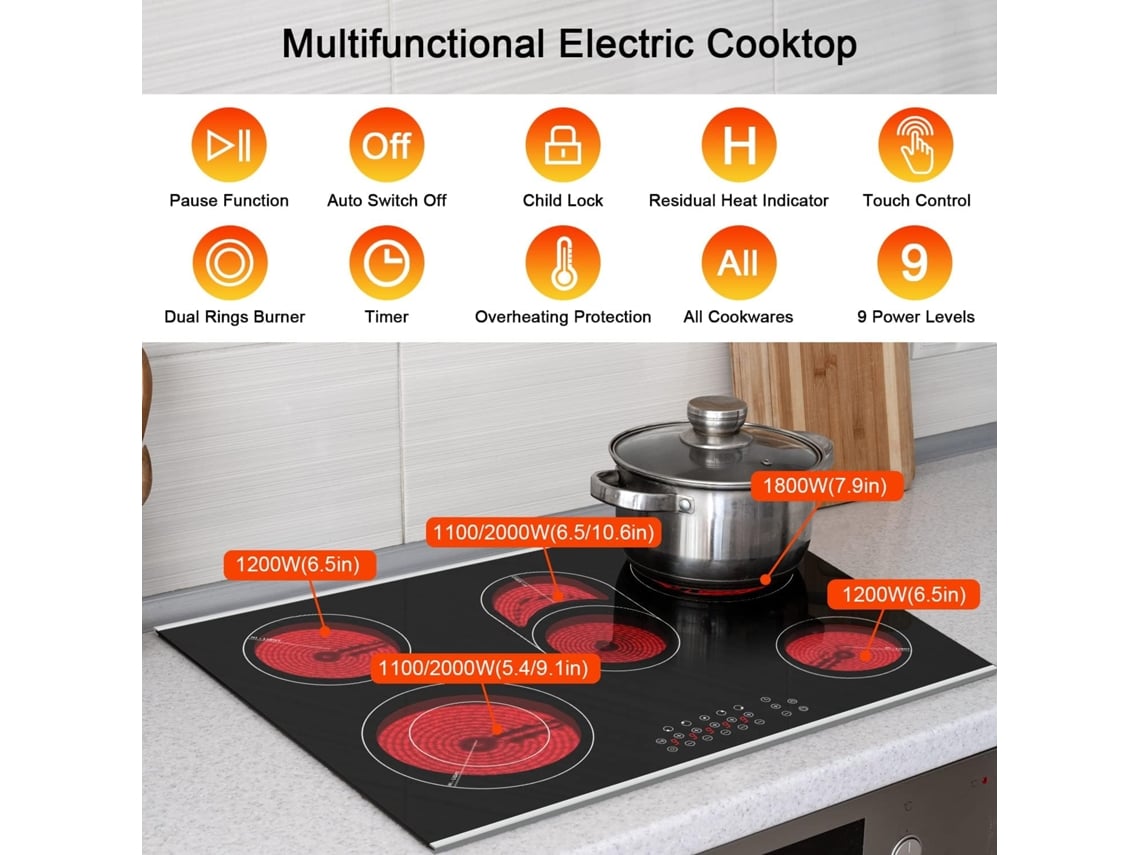 Cooktop Elétrico, 8400w De Potência, 5 Queimadores, Controle Touch Oem