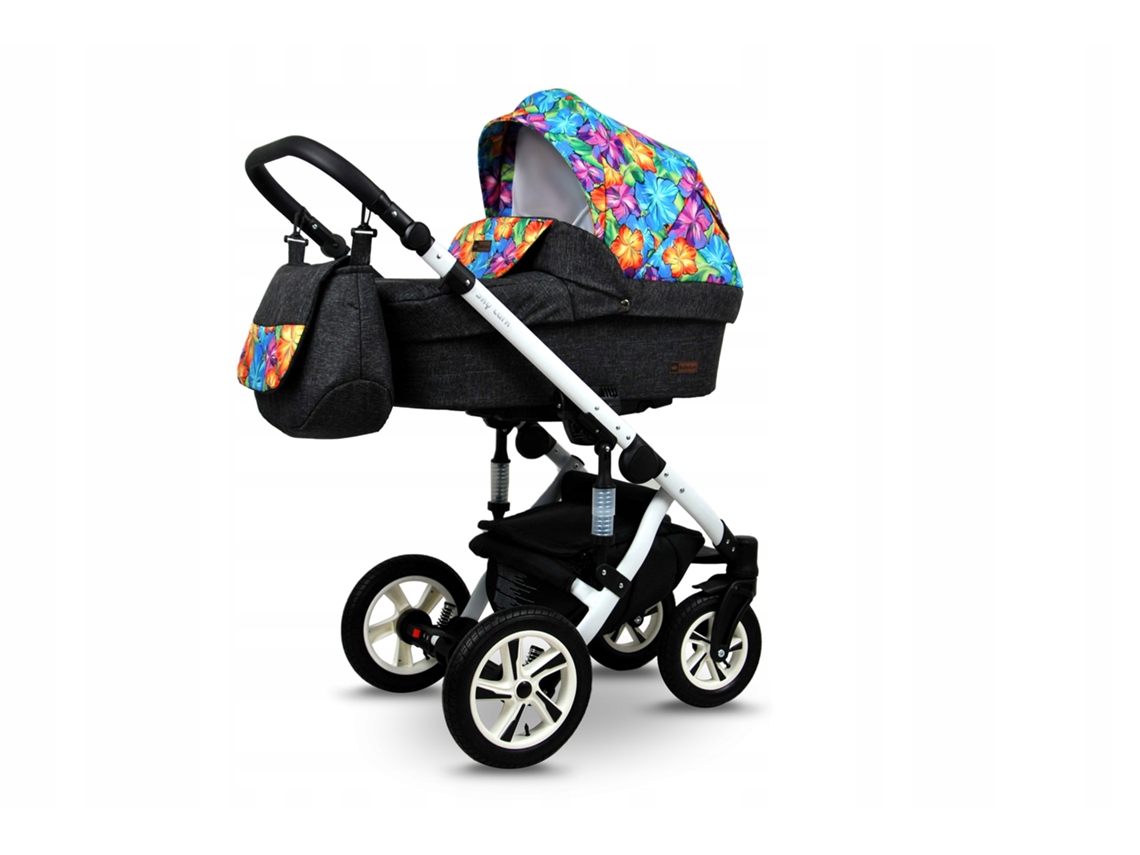 Carrinho de Bebé Multifuncional BABYLUX SKY LARK 4 Em 1 -Paint Flowers WHITE FRAME - Ajustável e dobrável Construção leve em alumínio - Acessórios