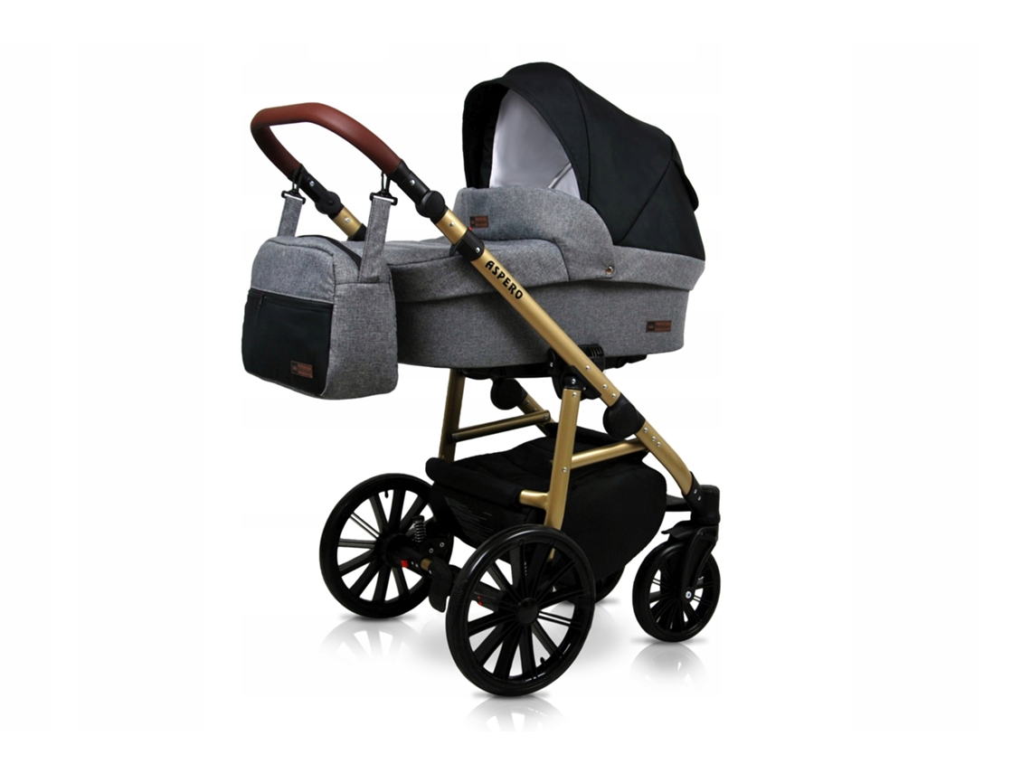 Carrinho de Bebé Multifuncional BABYLUX ASPERO 4 Em 1 -Grey flex black - Ajustável e dobrável Construção leve em alumínio Reversibilidade - Acessórios