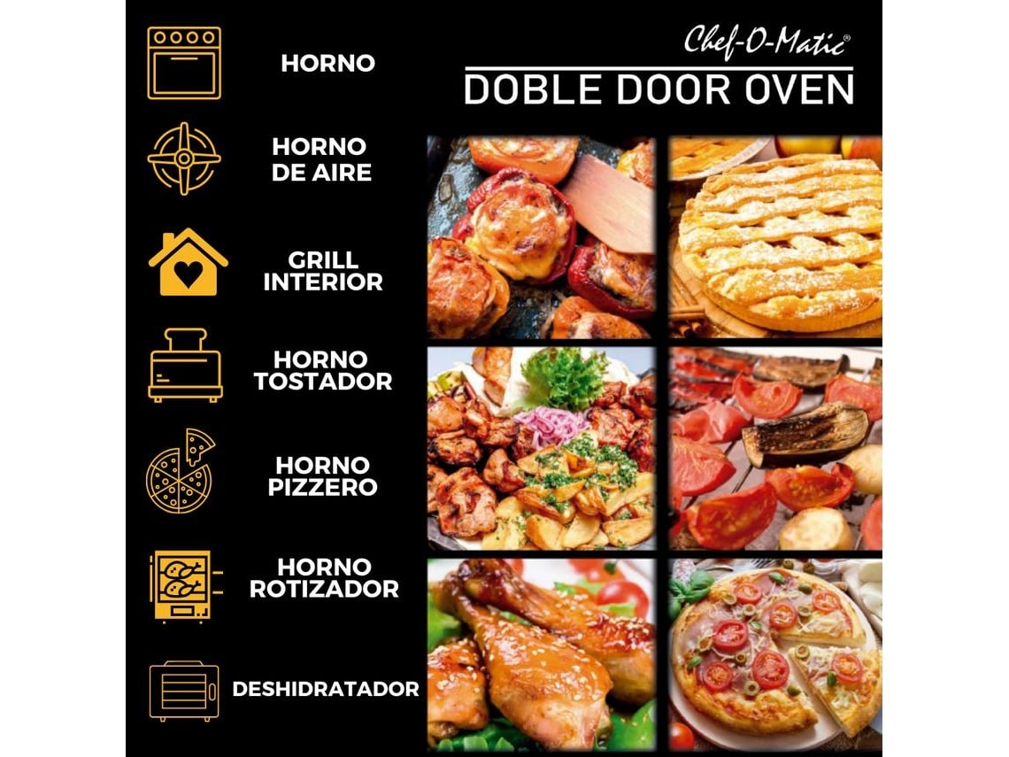 Forno de Mesa Xxl com Porta Dupla 12 Funções em 1 28L Tecnologia Air Cycling 1700W CHEF-O-MATIC