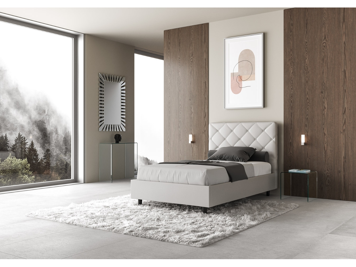 Cama de Corpo e Meio Sem Estrado Estofada PriyaITYHOME (120 x 190 cm - Painéis de Melamina e Couro Sintético)