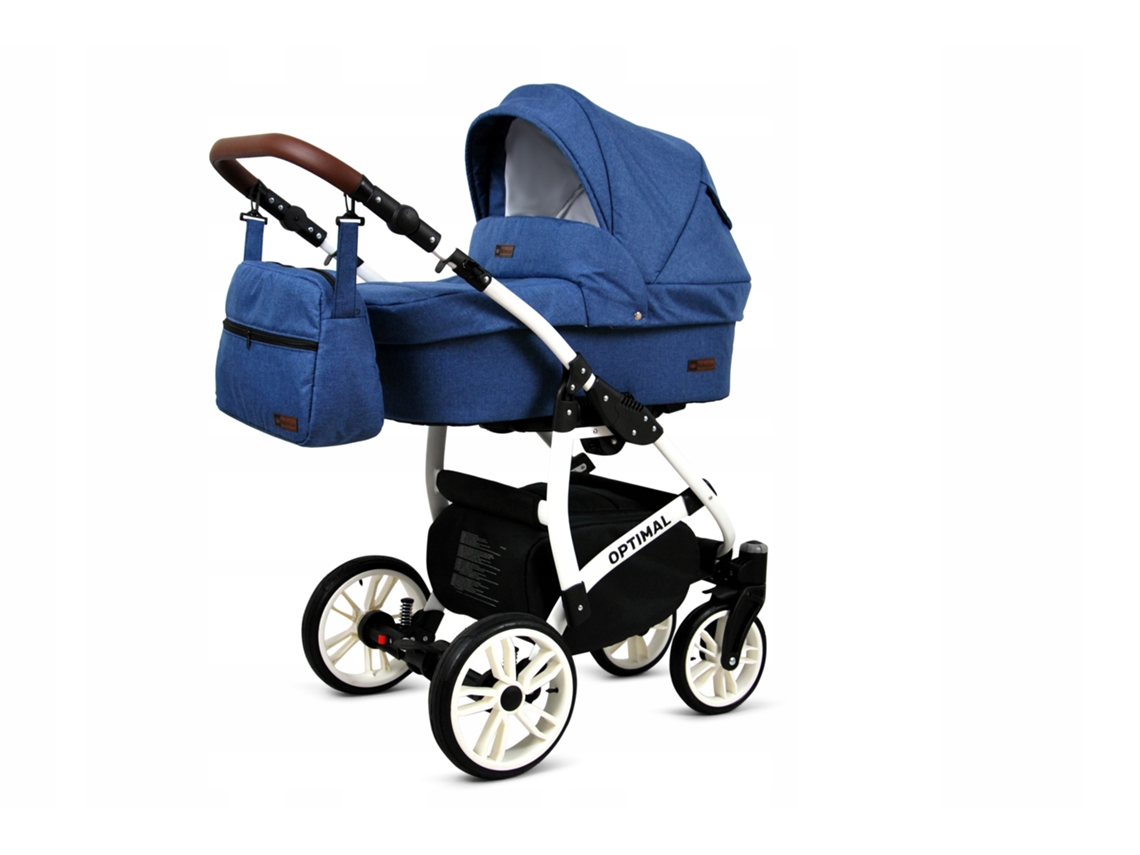 Carrinho De Bebé Multifuncional Babylux Optimal 4 Em 1 -blue Flex White Frame - Ajustável E Dobrável Construção Leve Em Alumínio - Acessórios