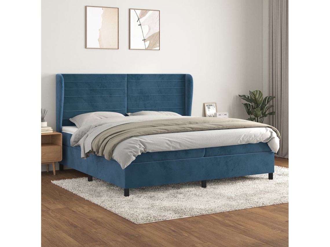vidaXL Cama com molas/colchão 200x200 cm veludo azul-escuro