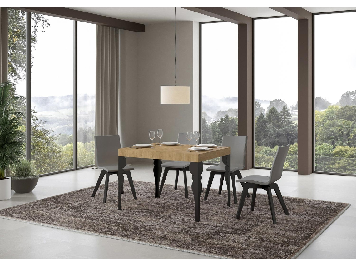 Mesa de Jantar Extensível 70X110/194 Cm Paxon Carvalho Natural Quadro Antracite