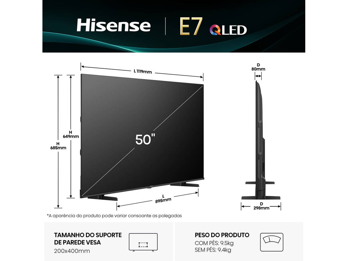 TV HISENSE 50E7Q (QLED - 50'' - 126 cm - 4k Ultra HD - Smart TV)