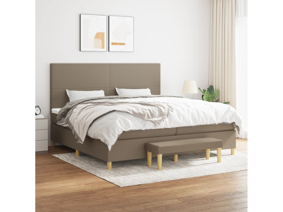 vidaXL Cama com molas/colchão 200x200 cm tecido castanho-acinzentado