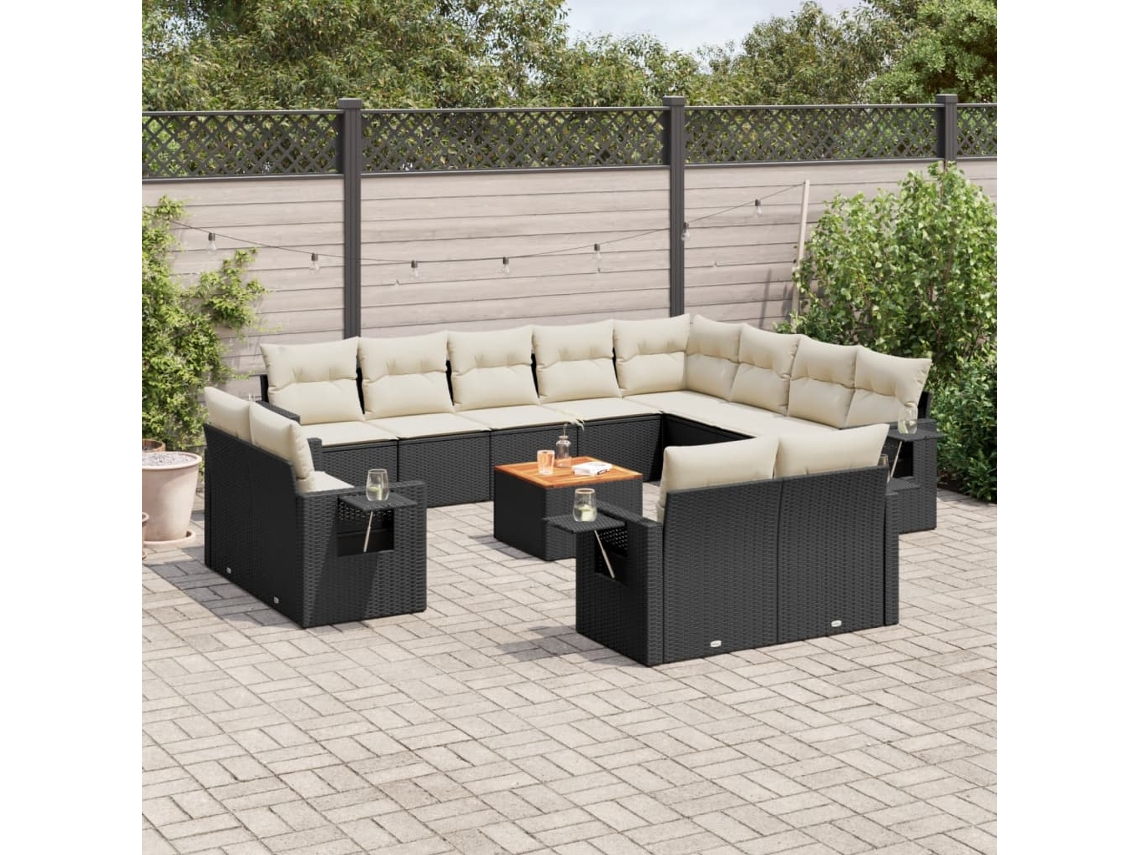 Conjunto 13 de sofás de jardim com almofadões VIDAXL vime PE preto