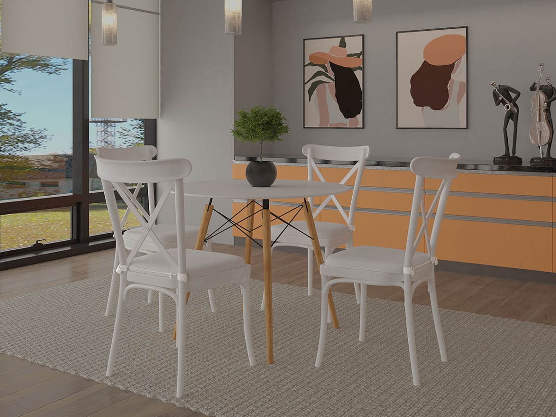 Conjunto de Mesa Geneve e 4 Cadeiras Brico Branco Polipropileno