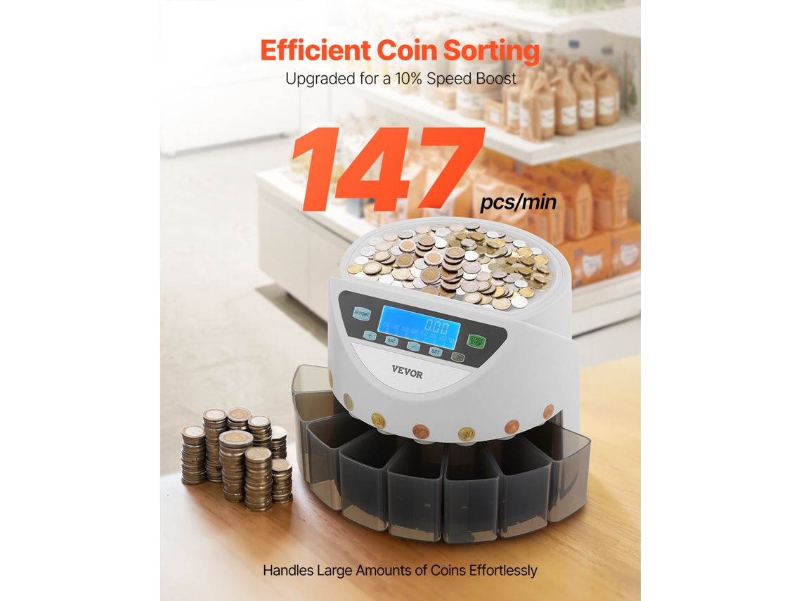 Clasificadora De Moedas Euro Com Tela Lcd Admite Até 850 Moedas Vevor