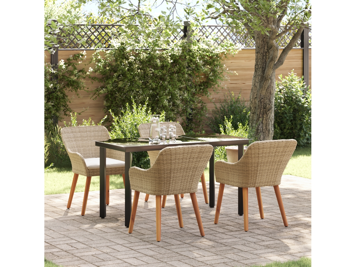 Conjunto 5 De Jantar De Jardim Vidaxl Em Rattan Poliéster Bege