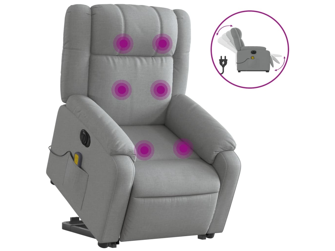 Poltrona Elétrica Reclinável Massagem Tecido Cinzento-Claro CLIC N BUY