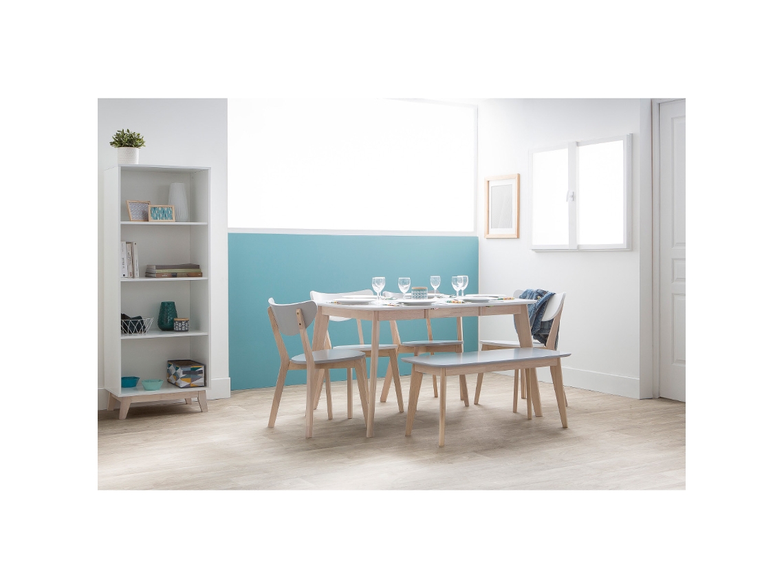 Mesa de jantar extensível nórdica branca e madeira L90-130 Leena MILIBOO
