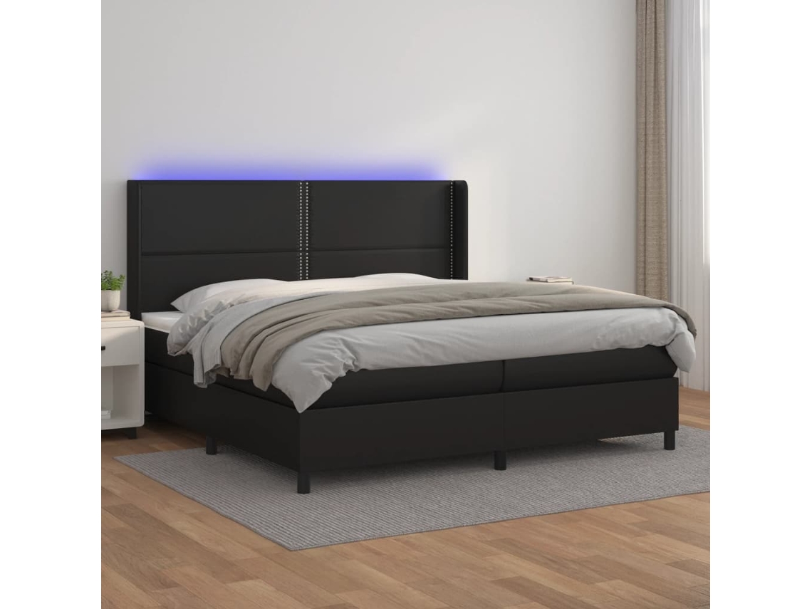 Cama Box Spring VIDAXL (Preto - Couro Artificial - 203 x 203 x 128 cm)