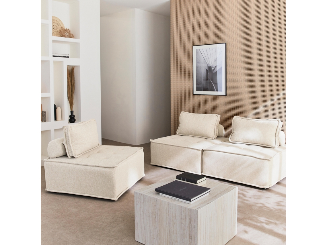 Cadeira para Lareira para Sofá Modular em Tecido Estofado Set de 3 Creme SWEEEK