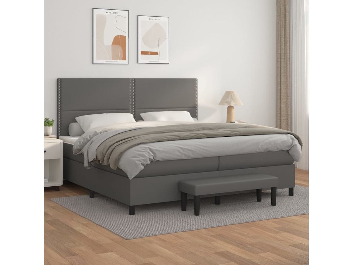 Cama Box Spring VIDAXL (Cinzento - Couro Artificial - 203 x 200 x 128 cm)