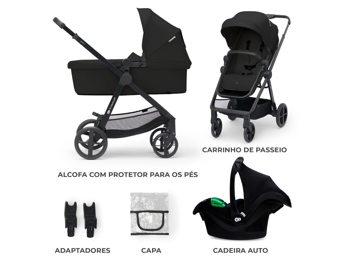 Carrinho de bebé multifuncional 3 em1 KINDERKRAFT Newly + Mink PRO (Preto)