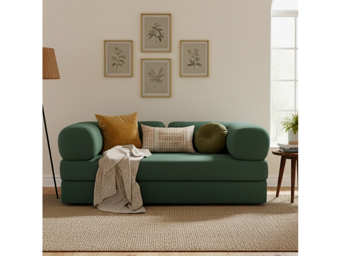 Sofá Cama Modular Comprimido Em Veludo Cotelê Bananair 90x180 Cm Verde