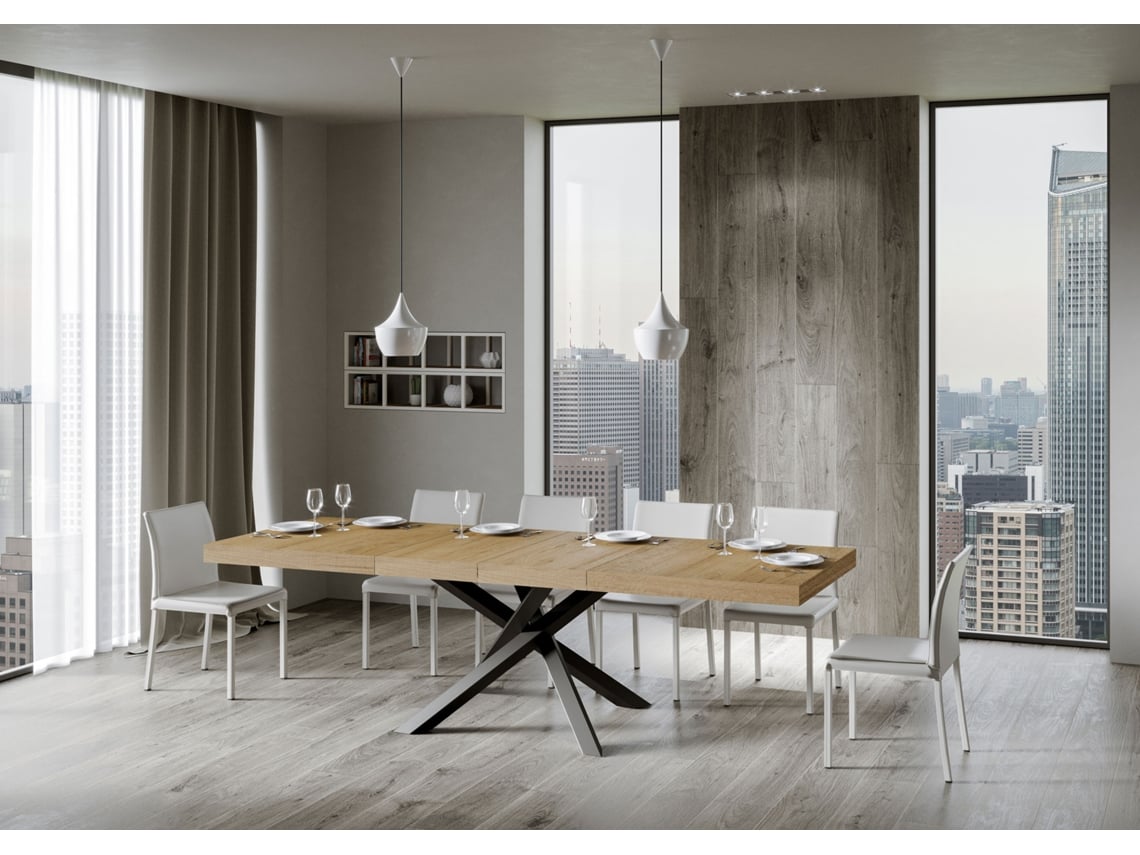 Mesa de Jantar Extensível 90X160/264 Cm Volantis Premium Carvalho Natural Quadro Antracite ITAMOBY