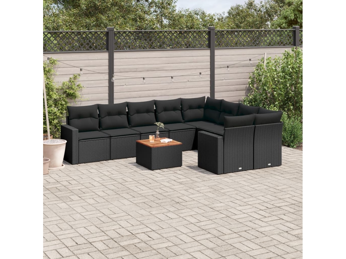 Conjunto 10 sofás de jardim c/ almofadões VIDAXL vime PE preto