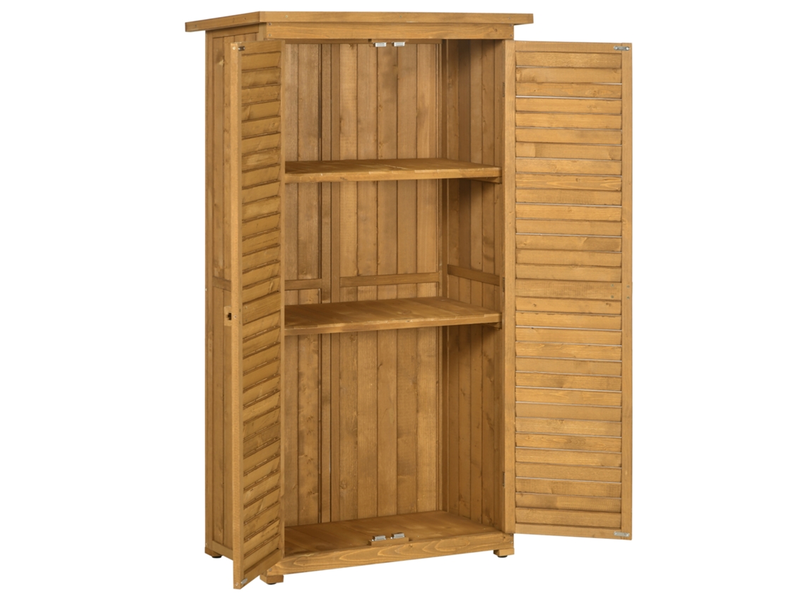 Casinha De Jardim Com Portas Venezianas, 3 Prateleiras, Resistente Às Intempéries, 87 Cm X 46,5 Cm X 160 Cm, Madeira De Abeto, Marrom Btforus