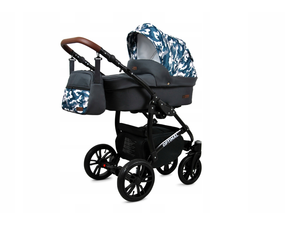 Carrinho De Bebé Multifuncional Babylux Optimal 4 Em 1 -grey Moro Black Frame - Ajustável E Dobrável Construção Leve Em Alumínio - Acessórios