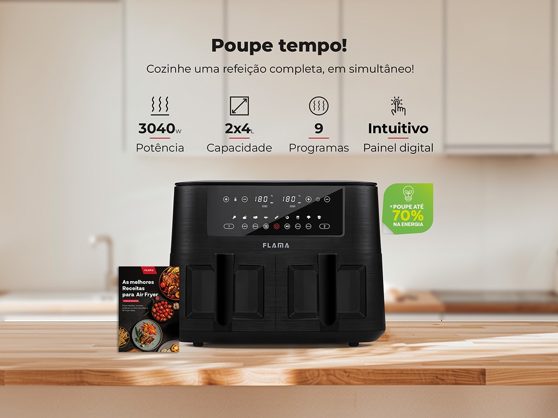 Fritadeira sem Óleo FLAMA 698FL (8 L - Preto)