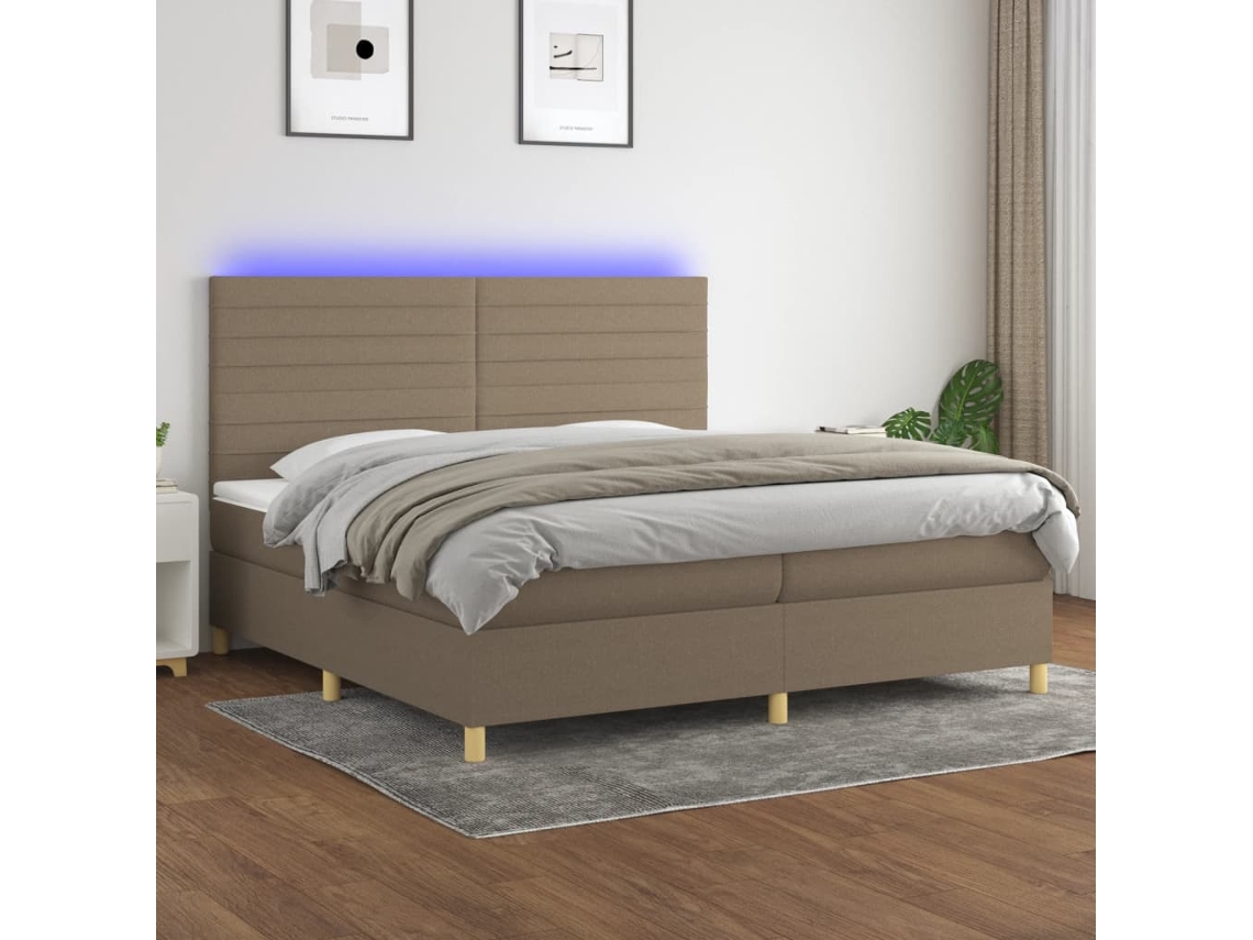 Cama Box Spring VIDAXL Colchão/LED (Cinzento - Tecido - 200 x 200 cm)