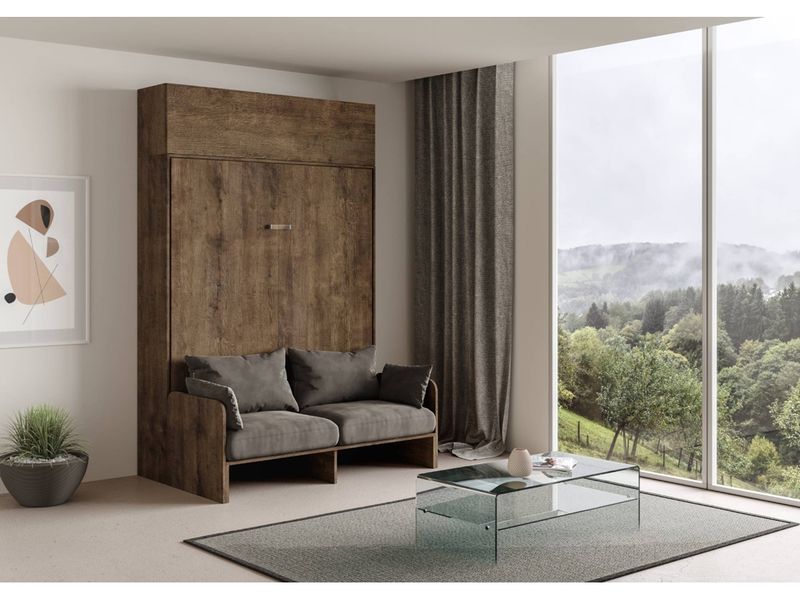 Cama Abatível 160 Vertical Sofà com Módulo a Parede Superior ITAMOBY Kentaro Sofà (174 x 105 x 250 cm - Painéis em Melamina - Nogueira)