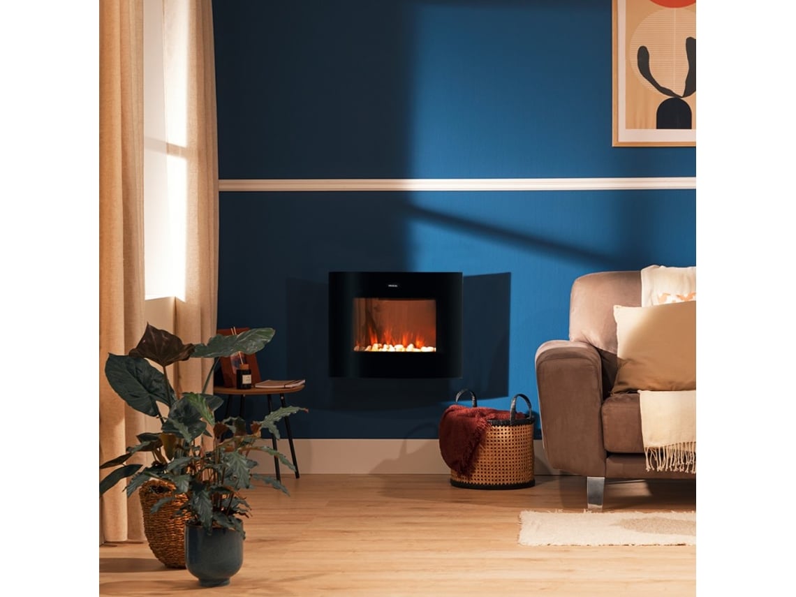 Chaminé Elétrica Decorativa de Parede Cecotec Ready Warm 2250 Curved Flames Connected Preto 1000 2000 W