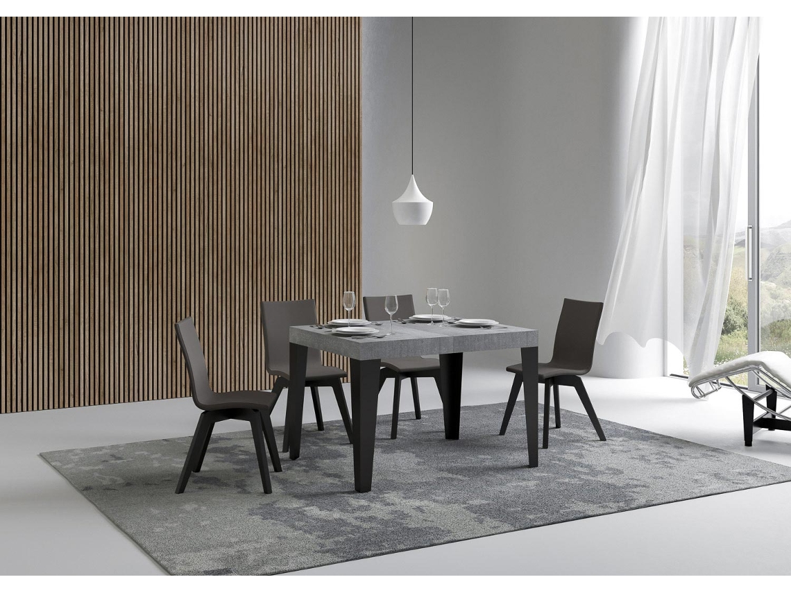 Mesa de Jantar Extensível 80X120/204 Cm Flame Cimento Quadro Antracite