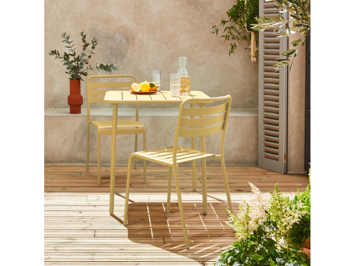 Mesa de jardim em metal com 2 cadeiras, Amarelo SWEEEK