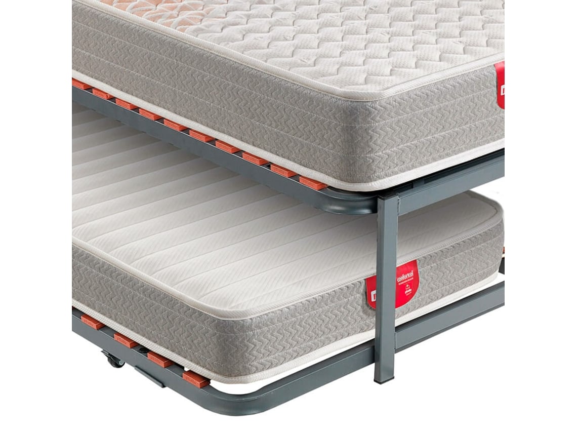 Conjunto de Cama Dupla e 2 Colchões PIKOLIN (90x190cm - Viscoelástica e Metal - Cinzento)