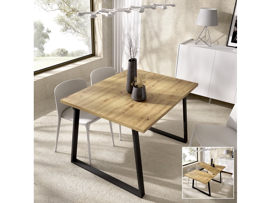 Mesa de Refeição DEKIT Aran com pernas metálicas (Castanho - Melamina - 76x120-160x90 cm)