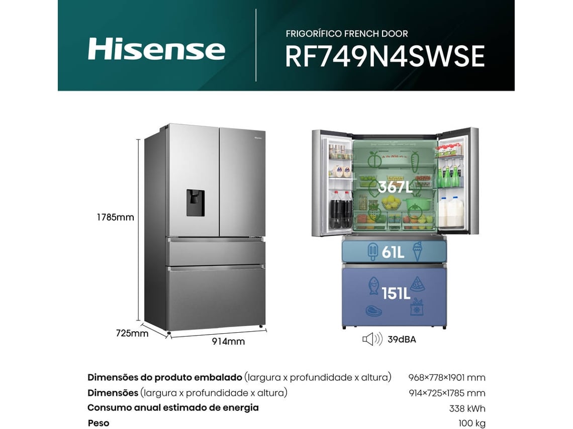 Frigorífico Americano HISENSE RF749N4SWSE (No Frost - 178.5 cm - 579 L - Inox)