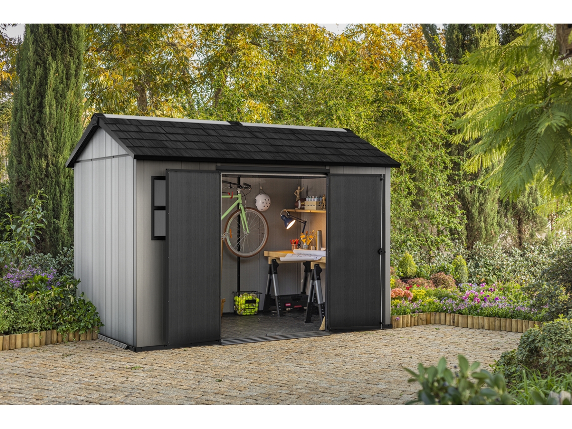 KETER Casa de Jardim OAKLAND 1175 ao ar livre abrigo de armazenamento exterior organização aço metal resina madeira 350x230x253 WxDxH cm