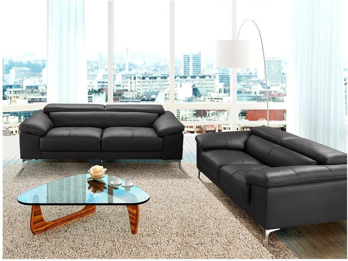 Conjunto Sofá Fixo Solange VENTE-UNIQUE (Cinza Antracite - Pele - 210x103x90 cm)