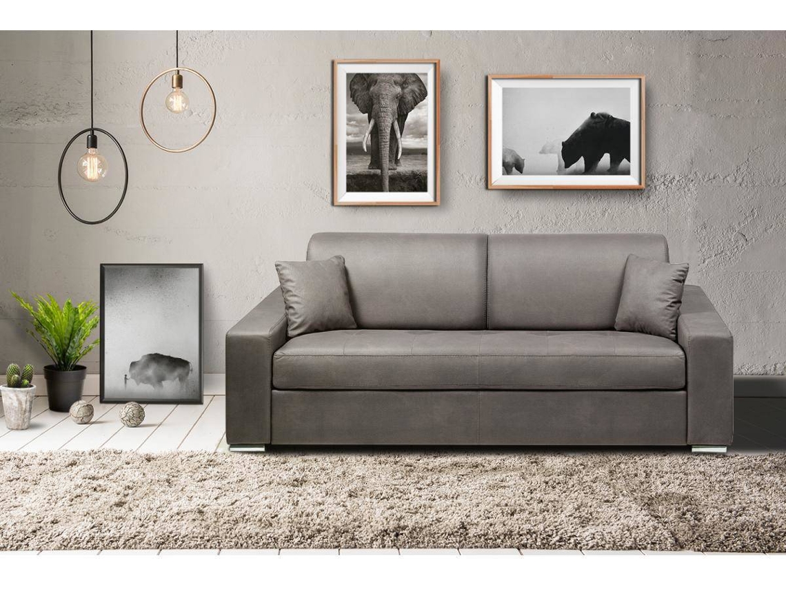 Sofá Cama Emir VENTE-UNIQUE (Cinzento - Tecido e Veludo - 224x95x85 cm/Dimensões da cama: 160-179 cm)