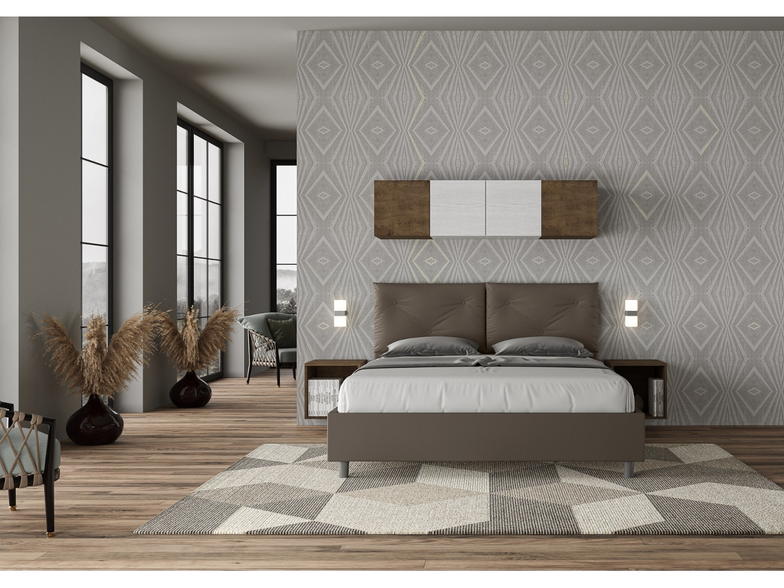 Cama de Casal Queen Size Sem Estrado Estofada AppiaITYHOME (160 x 210 cm - Painéis de Melamina e Couro Sintético)