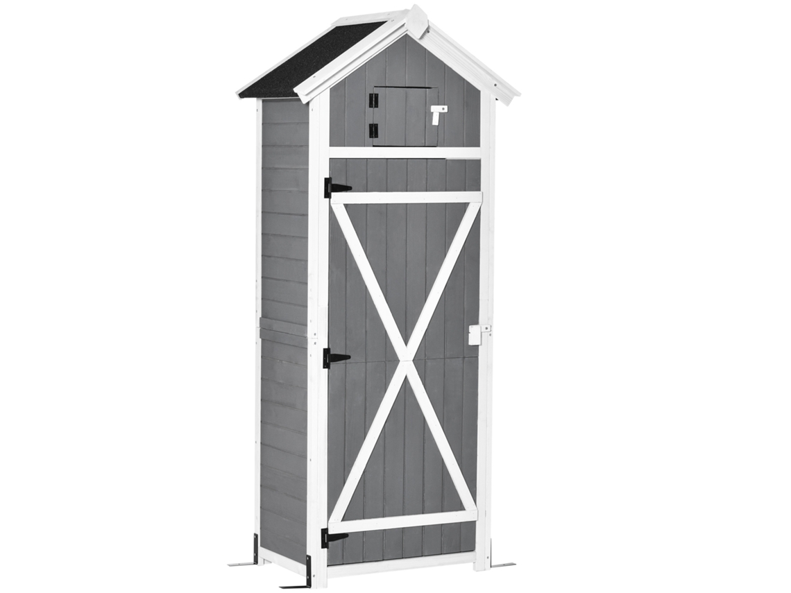 Armário De Jardim Com Porta E Teto, Abrigo Para Ferramentas Em Madeira, Cinza, 78x52,5x182cm, Ideal Para Armazenamento E Mesa Dobrável Liptaptyn